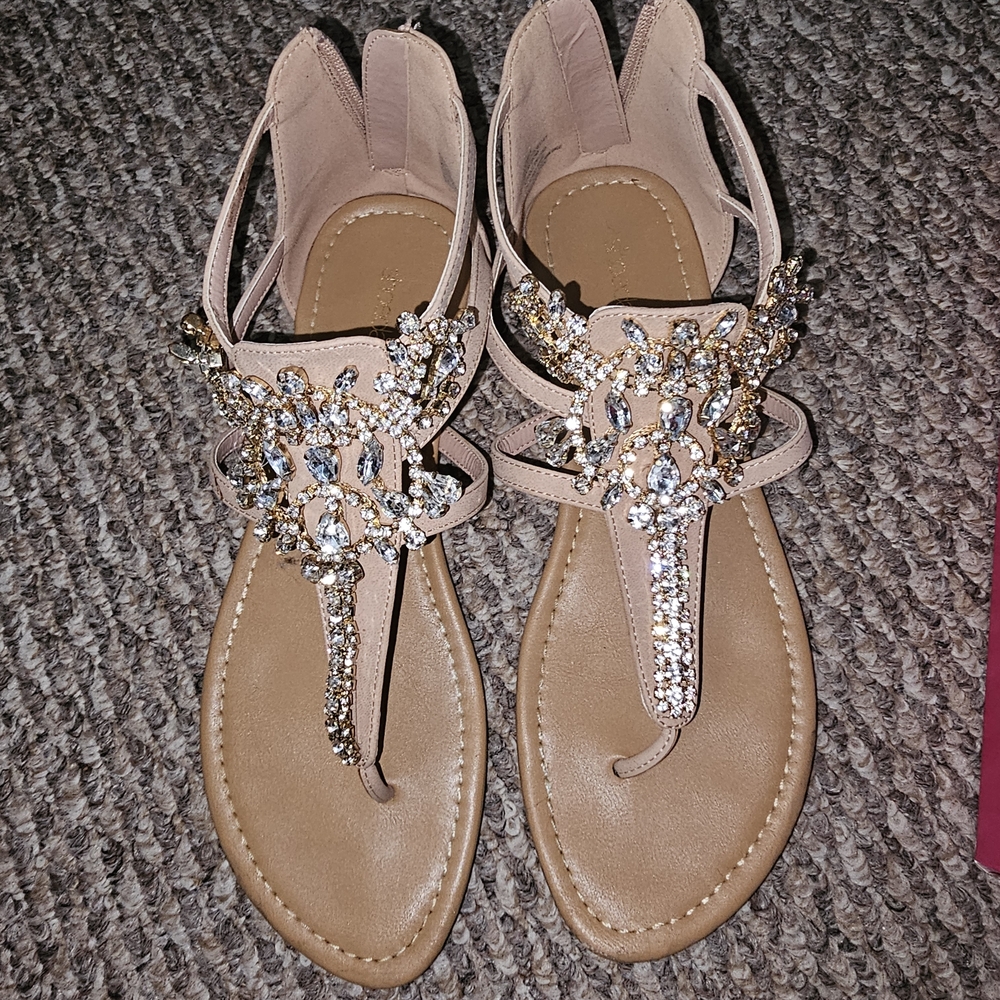 Shoe Dazzle Tan Crystal Sandals